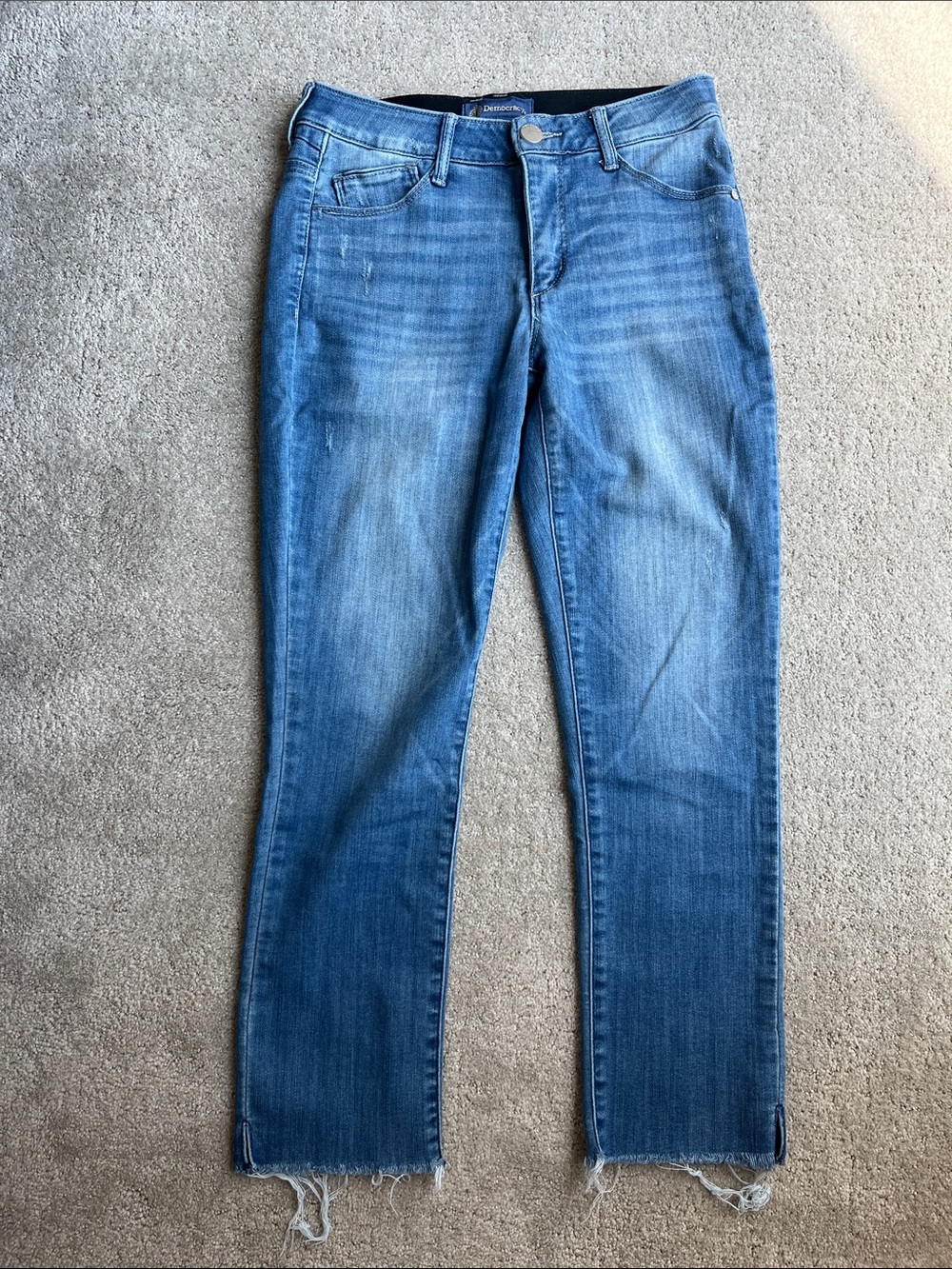 Democracy Medium Blue Straight-Leg Jeans with Raw Hem